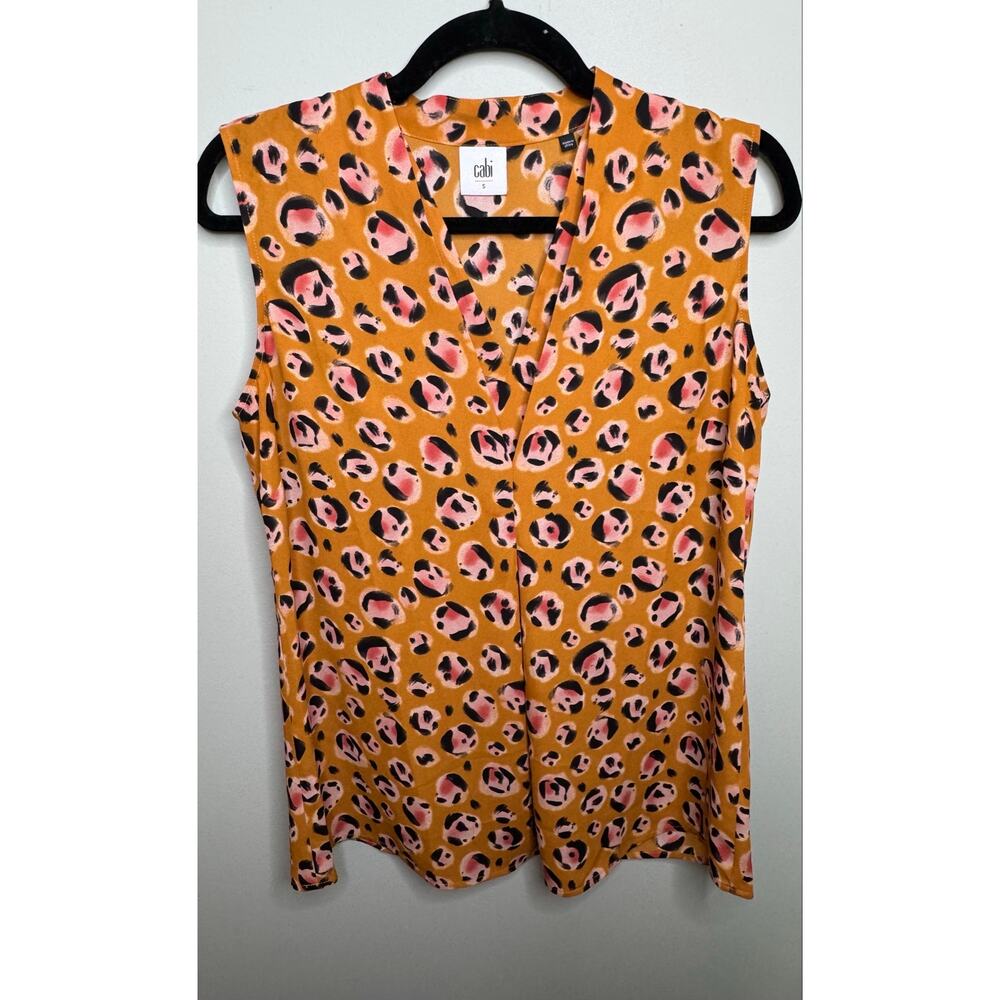 Cabi Women’s Orange Pink Animal Print Sleeveless Tank Top Blouse Size Small
